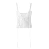 Yidouxian Women Y2K Fairy Low-Cut Sling Floral/Dot Lace-Trimmed Tie-Up Cardigan Short Tops Spaghetti Strap Sleeveless Cami Tops