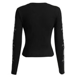 Yidouxian Women Goth T-shirts Crop Tops Spring Autumn Vintage Clothes y2k 2000s Slim Skull Printed Long Sleeve Tops Female Clothing