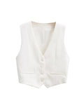 Yidouxian Women Fashion Front Buttons Cropped Waistcoat Vintage V Neck Sleeveless Female Outerwear Chic Tops