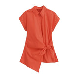 Yidouxian Poplin Shirts for Women, Front Knot with Ties, Short Sleeve, Button-up, Female Blouses, Chic Tops, Fashion