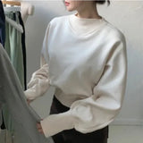 Yidouxian Chic Batwing Sleeve Cropped Sweatshirts Women Solid Elegant Pullover Top Casual Autumn Round Neck Korean Fashion Hoodie