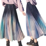 Yidouxian Women\u2024s Korean Gradient Color Skirt Fashion Mesh Yarn High Waist Pleated Mid-length Skirt