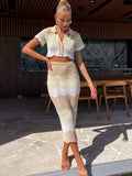 Yidouxian Women¡¯s 2 Piece Summer Outfits Short Sleeve Knit Button Lapel Cadigain Crop Tops + Long Pencil Skirt Cover-ups Set
