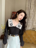 Yidouxian Knitted Cardigan 2024 Early Autumn New French Style Navy Collar Embroidered Knit Sweaters Female Retro Gentle Tops