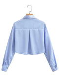 Yidouxian New Fashion Women Solid Cropped Satin Shirt Vintage Long Sleeve Front Button Female Blouse High Street Chic Tops