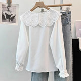 Yidouxian Lace Peter Pan Collar White Shirt Female Spring Autumn 2024 New French Temperament Joker Bottoming Shirts Womens Tops