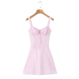 Yidouxian New Fashion Women Back Lacing Up Bandage Pink Slim Sling Mini Dress Party Summer Cotton Robe