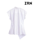 Yidouxian Poplin Shirts for Women, Front Knot with Ties, Short Sleeve, Button-up, Female Blouses, Chic Tops, Fashion