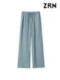 Yidouxian Textured Pants for Women, Side Pockets, Elastic Waist with Drawstrings, Female Trousers, Fashion