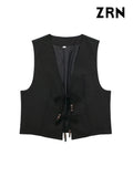 Yidouxian ZRN-Women's Sleeveless V-Neck Vest with Beading Tied Waistcoat, Female Outerwear, Chic Tops, Fashion