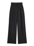 Yidouxian New Women Fashion Front Pleat Casual Straight Pants Office Ladies High Waist Pockets Full Length Trousers Mujer
