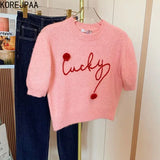 Yidouxian Pullover Sweater 2024 Early Spring Pink Women Clothes Sweet Letter Print Round Neck Pull Femme Outwear Casual Tops