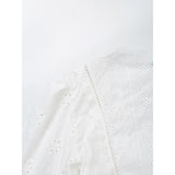 Yidouxian 2024 Women Fashion Hollow Out Embroidery White Blouse Tops Long Sleeve O Neck Female Crop Shirt Streetwear ropa de mujer