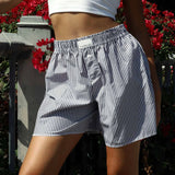 Yidouxian Women's Y2K Vintage Elastic Waist Shorts Casual Summer Solid Color/Plaid Print Short Pants Beach Nightclub Streetwear