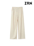 Yidouxian Textured Pants for Women, Side Pockets, Elastic Waist with Drawstrings, Female Trousers, Fashion