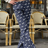 Yidouxian Women's Y2K Loose Grunge Baggy Pants Full Letter/Stars Print Drawstring Waist Wide Leg Aesthetic Long Trousers