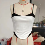 Yidouxian Women Vintage Retro Patchwork Corset Shapewear Sleeveless Sling Tank Tops Slim Fit Backless Irregular Vests Crop Tops