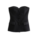 Yidouxian ZRN-Women's Strapless Patchwork Satin Bustier Tops, Straight Neck, Front Button, Female Camis, Sexy Fashion