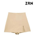 Yidouxian ZRN-Women's Front Slit Shorts Skirts With Side Zipper, High Waist, Female Skort,Fashion