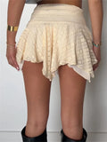 Yidouxian Y2K Women Short Mini A-Line Skirts Casual High Waist Lace Floral Asymmetrical Hem Skirts Summer Party Clubwear 2024