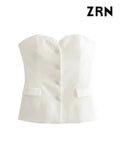 Yidouxian ZRN-Women's Strapless Patchwork Satin Bustier Tops, Straight Neck, Front Button, Female Camis, Sexy Fashion