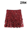 Yidouxian ZRN-Women's Shiny Sequined Mini Skirt, Mid Waist, Side Zipper, Female Skirts, Fashion