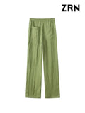 Yidouxian ZRN-Women's Flowy Straight Pants With Pockets, High Elastic Waist, Drawstring, Female Trousers, Fashion