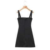Yidouxian 2024 Women Chest Embroidery Sling Sexy Dresses Vintage Black Sleeveless Female Party Mini Robe
