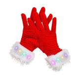 Yidouxian Skeleteen Red Fur Costume Gloves - Red Velvet Gloves with White Furry Cuff Accessories for Costumes for Women and Kids