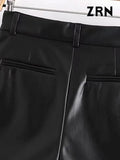 Yidouxian ZRN-Women's Faux Leather Shorts with Side Pockets, High Waist, Zipper Fly, Female Short Pants, Chic Fashion