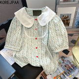 Yidouxian 2024 Spring Summer Shirts Elegant French Fashion Floral Print Sweet Ladies Tops Peter Pan Collar Puff Sleeve Top Blouse