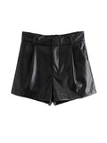 Yidouxian ZRN-Women's Faux Leather Shorts with Side Pockets, High Waist, Zipper Fly, Female Short Pants, Chic Fashion