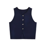 Yidouxian ZRN-Women's Front Button Cropped Knit Vest Sweater, V Neck, Sleeveless, Female Waistcoat, Chic Tops, Fashion