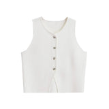 Yidouxian ZRN-Women's Front Button Cropped Knit Vest Sweater, V Neck, Sleeveless, Female Waistcoat, Chic Tops, Fashion