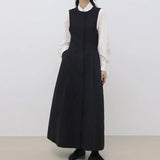 Yidouxian Casual Women Chic Autumn Simple Lapel Tie Puff Sleeve Shirt Pleated Strap Dress Set Female Solid Elegant New