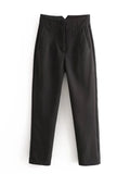 Yidouxian Women Chic Fashion Seam Detail Office Wear Pants Vintage High Waist Zipper Fly Female Elegant Suit Trousers Mujer