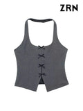 Yidouxian ZRN-Women's Front Bow Ties Halter Neck Tank Tops, Sexy Backless, Side Zipper, Female Waistcoat, Chic Tops, Fashion