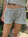 Yidouxian Women Y2K Vintage Drawstring Split Shorts Casual Elastic Low Waist Solid Color Aesthetic Going Out Lounge Short Pants