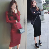 Yidouxian Women's Korean Version Slim High Neck Long Dress With Long Sleeves For Cocktail Party Tight Fitting Fan Dress