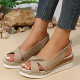 Yidouxian Sandal Shoe Summer Heels Med Clogs Wedge Espadrilles Platform Large Size Suit Female Beige Without Girls Fashion Handmade M