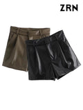 Yidouxian ZRN-Women's Faux Leather Shorts with Side Pockets, High Waist, Zipper Fly, Female Short Pants, Chic Fashion