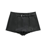 Yidouxian ZRN-Women's Faux Leather Shorts Skirts with Belt, High Waist, Side Zipper, Female Skort, Fashion