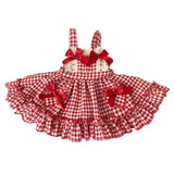 Yidouxian Pleated Tutu Skirt Summer Party Clothes Bow Lace Girls Plaid Printing Sleeveless Dress