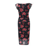 Yidouxian Summer 2024 Women Floral Print Mesh Dress Short Sleeve V Neck Female Bodycon Sexy Vintage Dresses