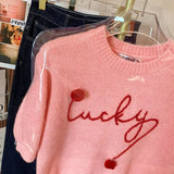 Yidouxian Pullover Sweater 2024 Early Spring Pink Women Clothes Sweet Letter Print Round Neck Pull Femme Outwear Casual Tops