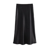 Yidouxian ZRN-Women's Flowing Satin Midi Skirt, High Waist With Elastic Waistband, Female Skirts, Chic Fashion