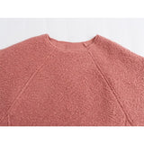 Yidouxian New Women Chalk Pink Oversize Boucle Sweatshirt O Neck Long Sleeve Female Autumn Winter Pullover Tops