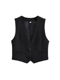 Yidouxian Women Fashion Front Buttons Cropped Waistcoat Vintage V Neck Sleeveless Female Outerwear Chic Tops