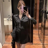 Yidouxian Striped Long Sleeve Blouses Women Korean Sexy V-Neck Slim Casual Shirts Y2K Fashion Elegant Office Lady All-match Midi Top