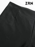 Yidouxian ZRN-Women's Faux Leather Shorts Skirts with Belt, High Waist, Side Zipper, Female Skort, Fashion